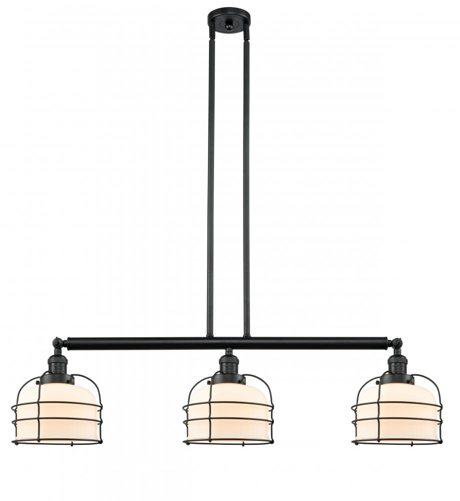 Bell Cage - 3 Light - 42 inch - Matte Black - Stem Hung - Adjustable Island Light
