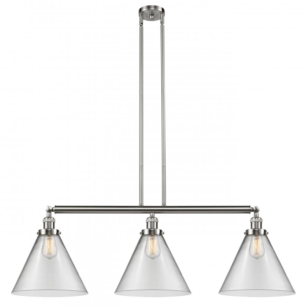 Cone - 3 Light - 44 inch - Brushed Satin Nickel - Stem Hung - Adjustable Island Light