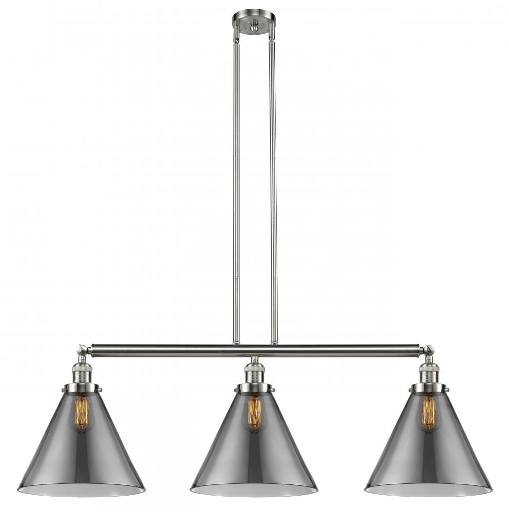 Cone - 3 Light - 44 inch - Brushed Satin Nickel - Stem Hung - Adjustable Island Light