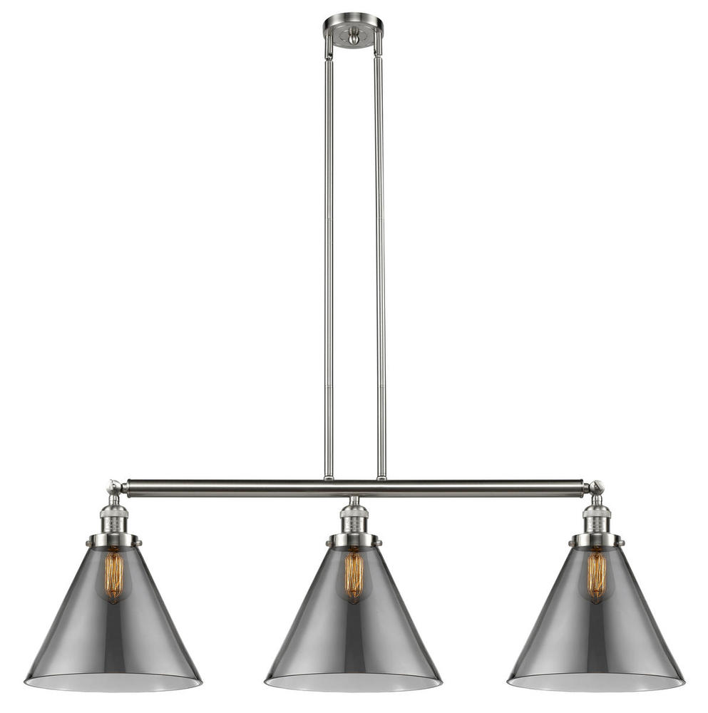 Cone - 3 Light - 44 inch - Brushed Satin Nickel - Stem Hung - Adjustable Island Light