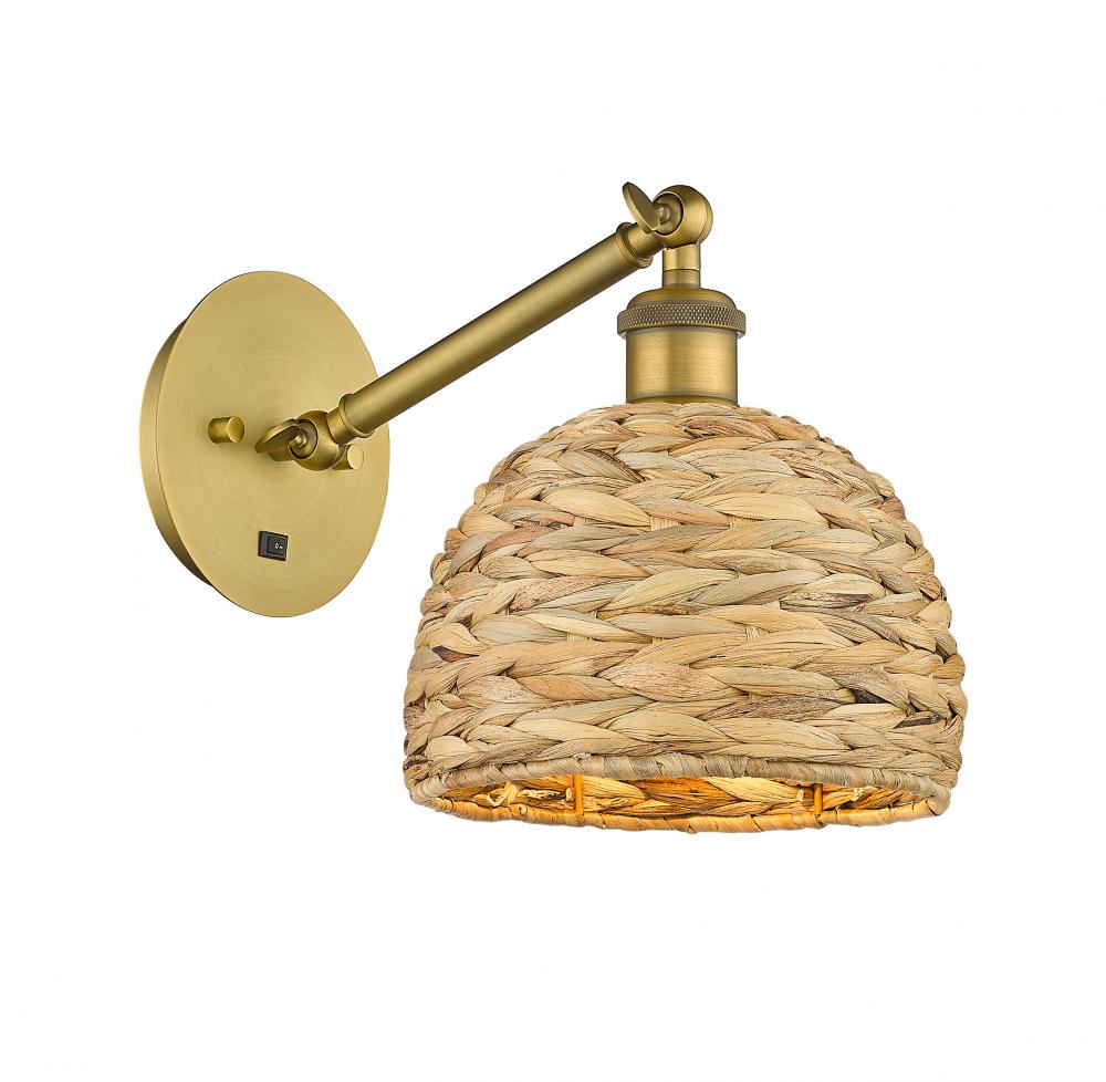 Woven Rattan - 1 Light - 8 inch - Brushed Brass - Adjustable Sconce