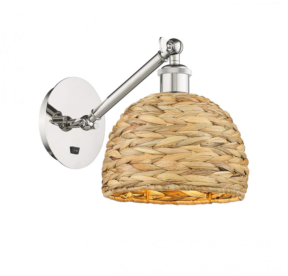 Woven Rattan - 1 Light - 8 inch - Polished Nickel - Adjustable Sconce