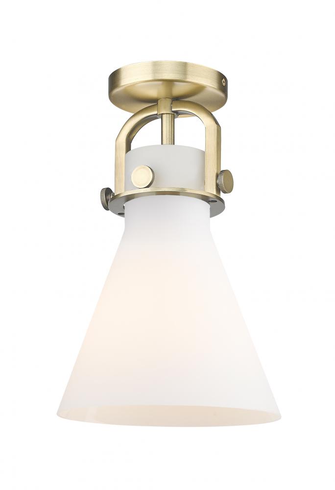 Newton Cone - 1 Light - 8 inch - Brushed Brass - Flush Mount