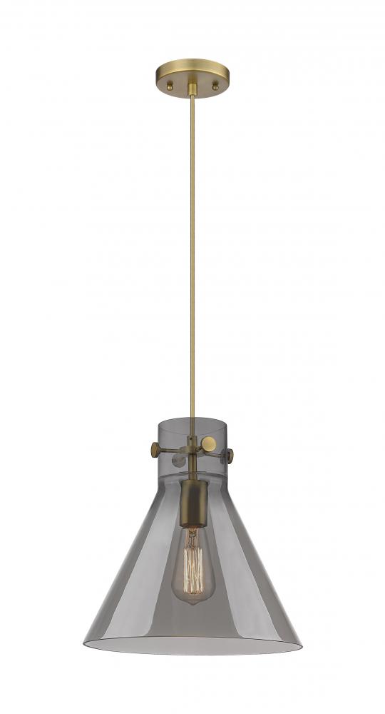 Newton Cone - 1 Light - 12 inch - Brushed Brass - Cord hung - Pendant