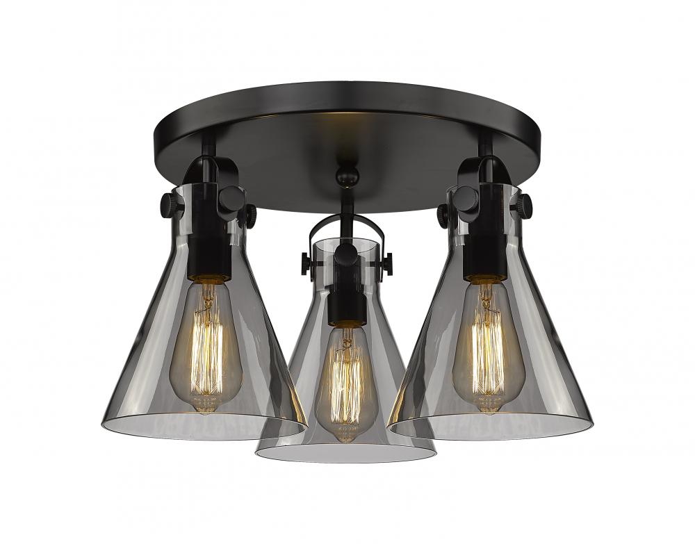 Newton Cone - 3 Light - 18 inch - Matte Black - Flush Mount