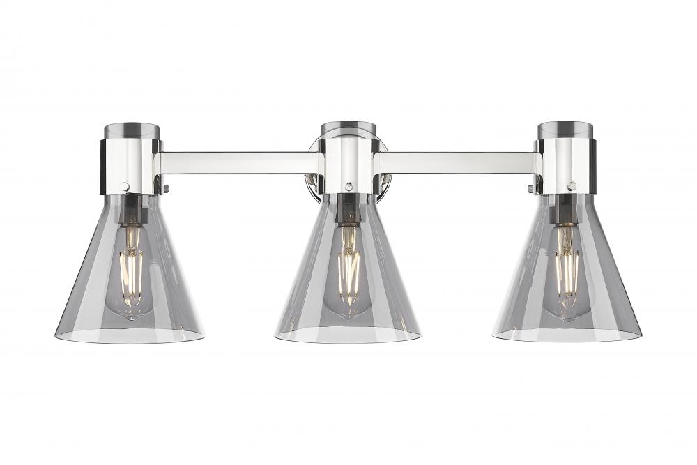 Lawton Cone - 3 Light - 27 inch - Polished Nickel - Bath Vanity Light