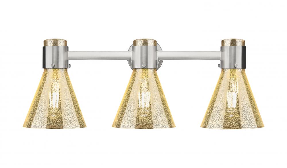 Lawton Cone - 3 Light - 27 inch - Satin Nickel - Bath Vanity Light