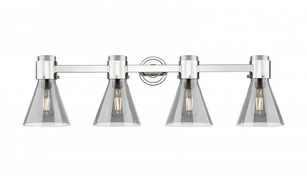 Lawton Cone - 4 Light - 27 inch - Polished Nickel - Bath Vanity Light