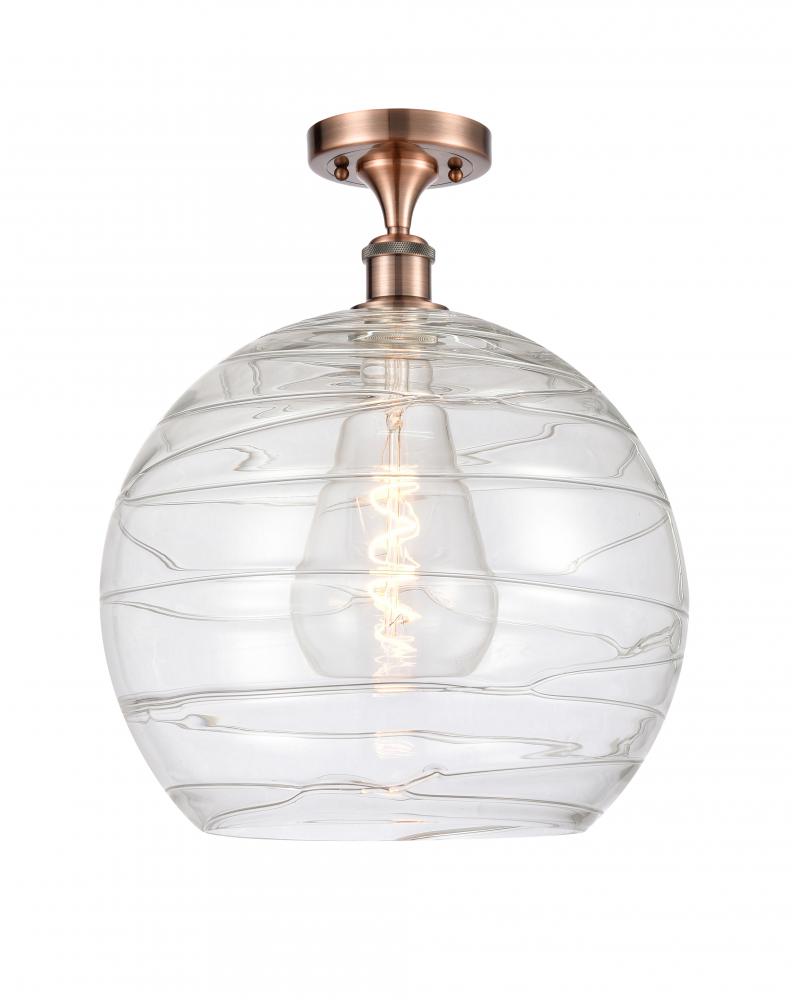 Athens Deco Swirl - 1 Light - 14 inch - Antique Copper - Semi-Flush Mount