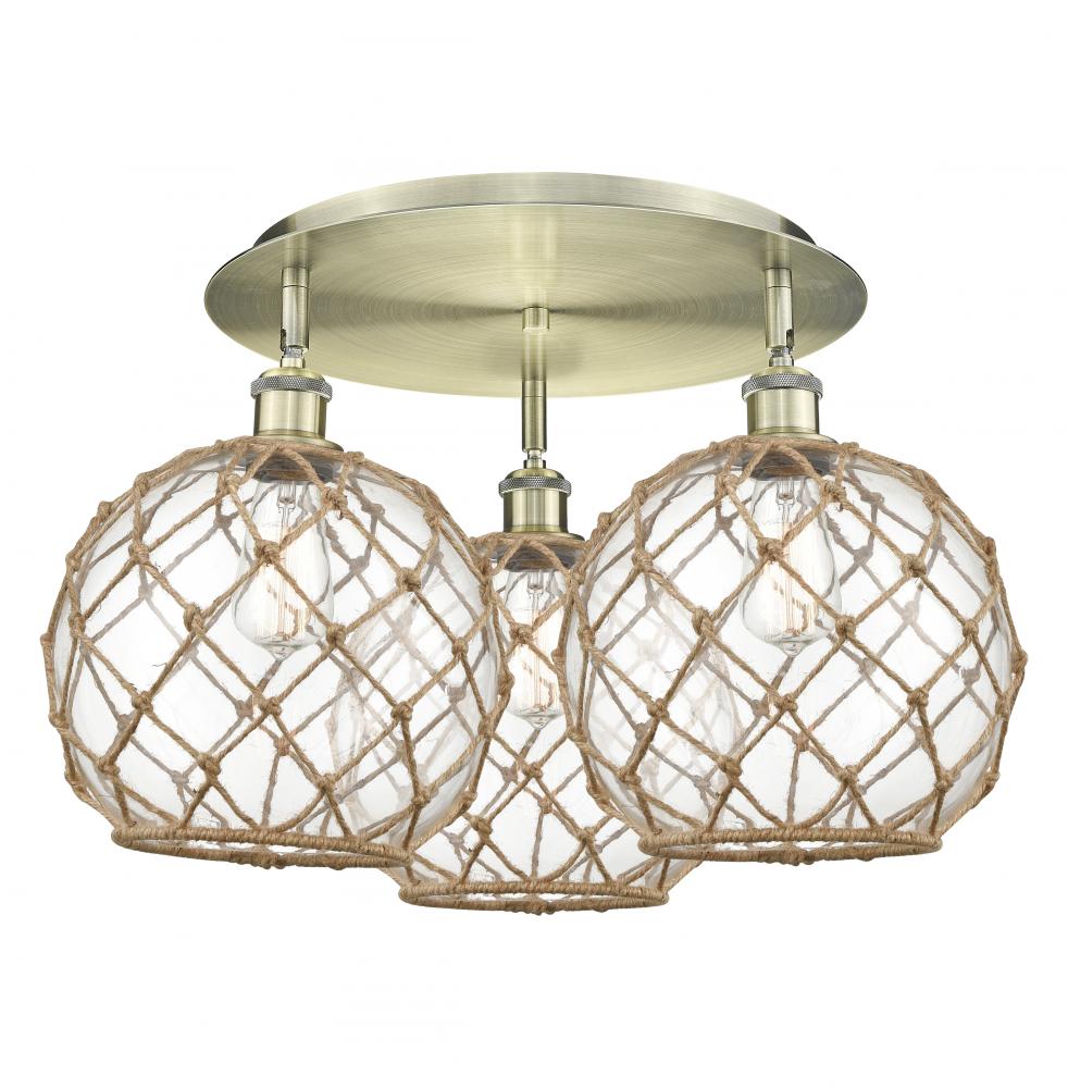 Farmhouse Rope - 3 Light - 22 inch - Antique Brass - Flush Mount