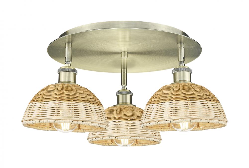 Bristol Natural II - 3 Light - 19 inch - Antique Brass - Flush Mount