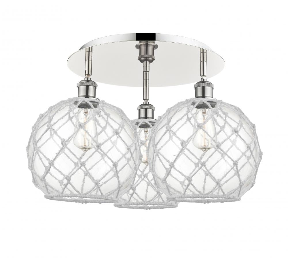 Farmhouse Rope - 3 Light - 22 inch - Polished Nickel - Flush Mount