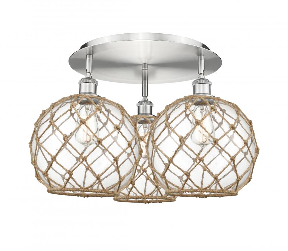 Farmhouse Rope - 3 Light - 22 inch - Satin Nickel - Flush Mount