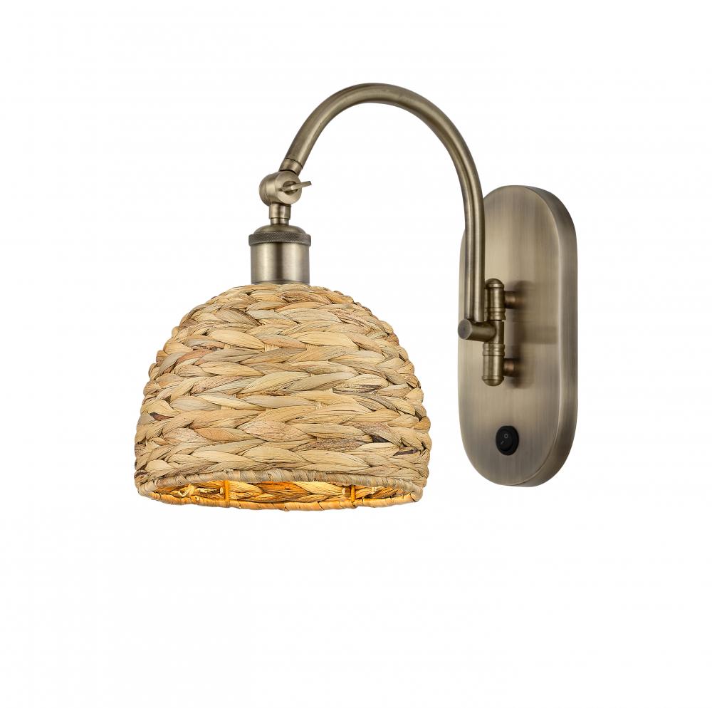 Woven Rattan - 1 Light - 8 inch - Antique Brass - Adjustable Swing Arm