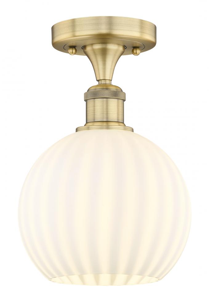 White Venetian - 1 Light - 8 inch - Brushed Brass - Semi-Flush Mount