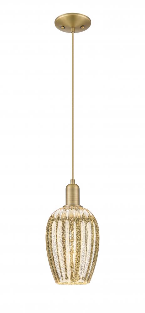 Preston Flute - 1 Light - 6 inch - Brushed Brass - Cord hung - Mini Pendant