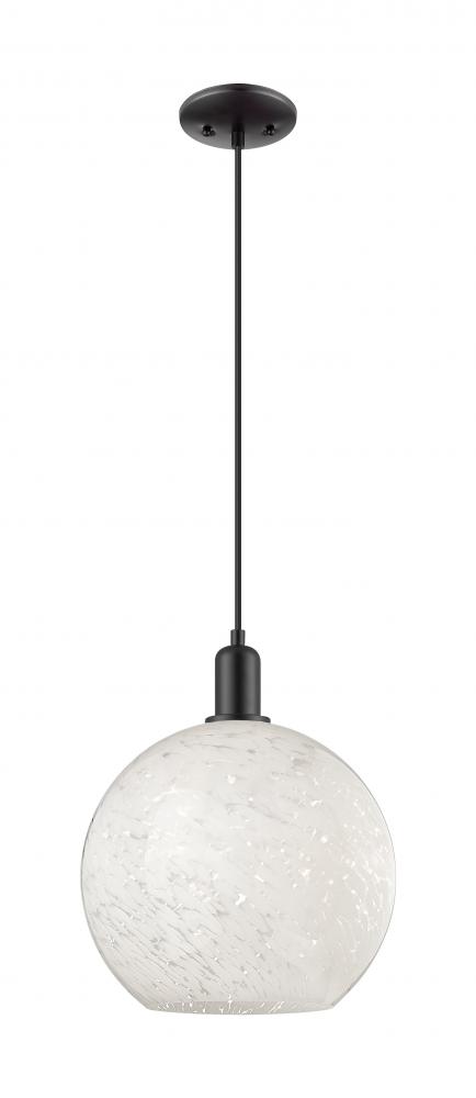 White Mouchette - 1 Light - 12 inch - Matte Black - Cord hung - Mini Pendant
