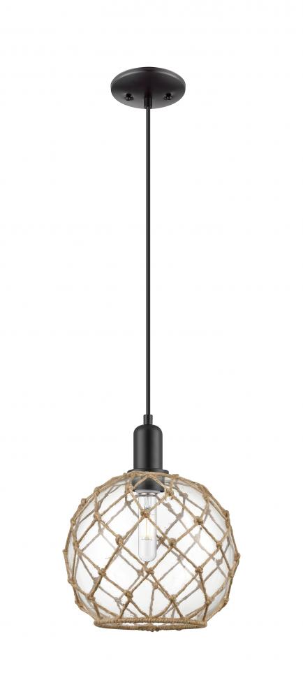 Farmhouse Rope - 1 Light - 10 inch - Matte Black - Cord hung - Mini Pendant