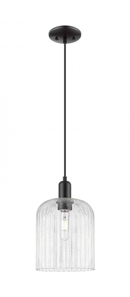 Bridal Veil - 1 Light - 8 inch - Matte Black - Cord hung - Mini Pendant