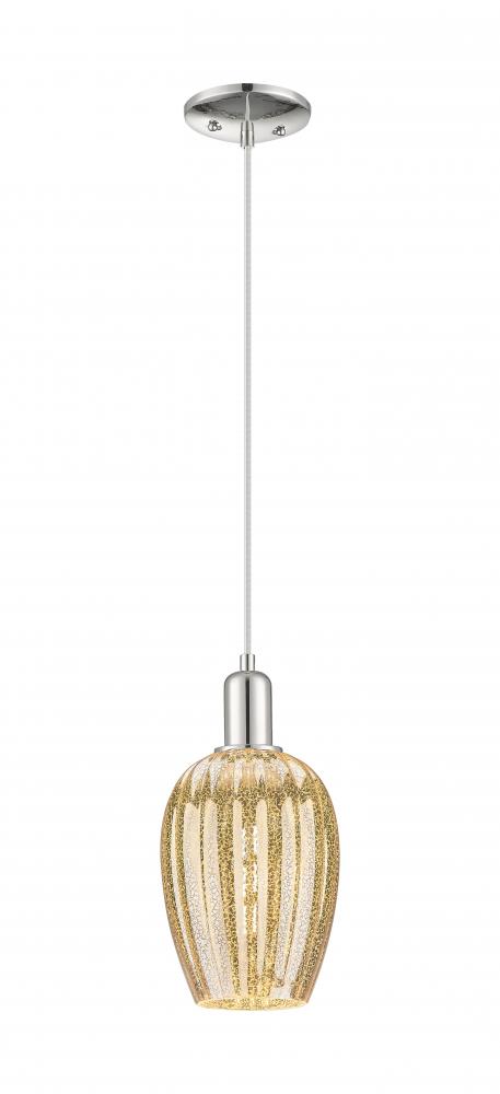 Preston Flute - 1 Light - 6 inch - Polished Nickel - Cord hung - Mini Pendant