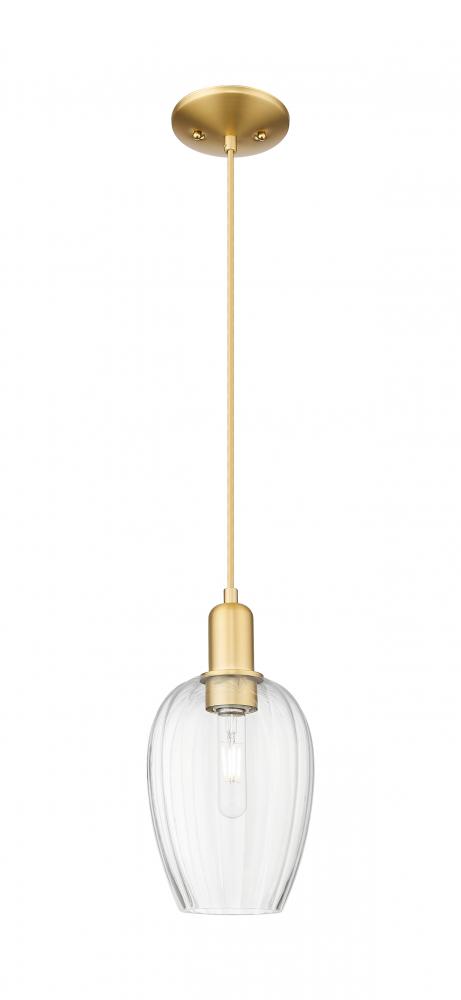 Preston Flute - 1 Light - 6 inch - Satin Gold - Cord hung - Mini Pendant