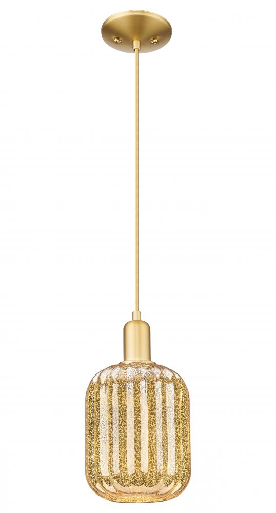 Preston Cylinder - 1 Light - 6 inch - Satin Gold - Cord hung - Mini Pendant