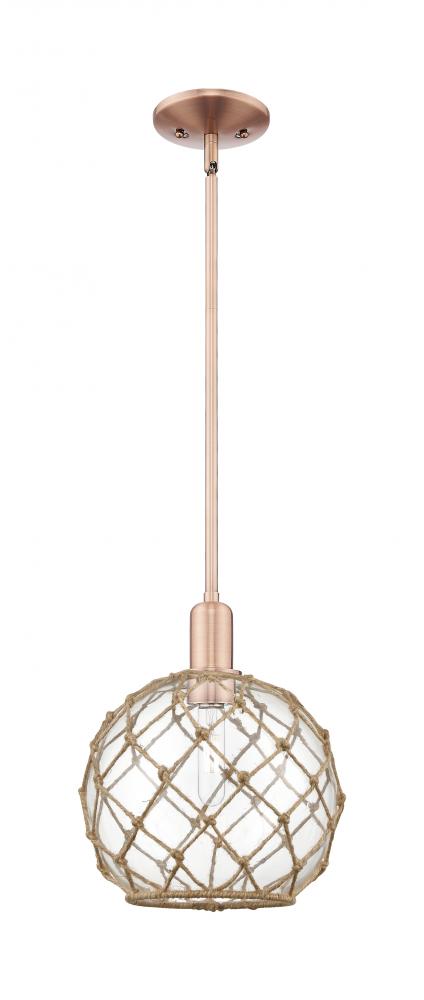 Farmhouse Rope - 1 Light - 10 inch - Antique Copper - Stem hung - Mini Pendant