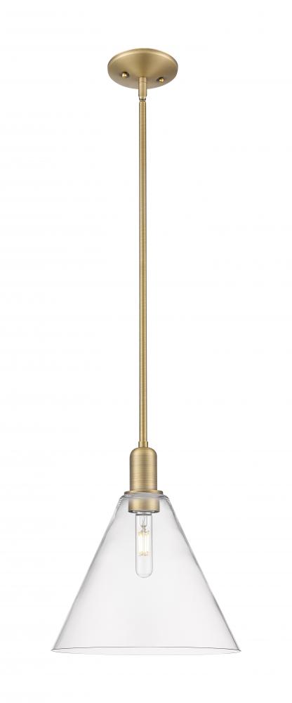 Berkshire Glass - 1 Light - 12 inch - Brushed Brass - Stem hung - Mini Pendant