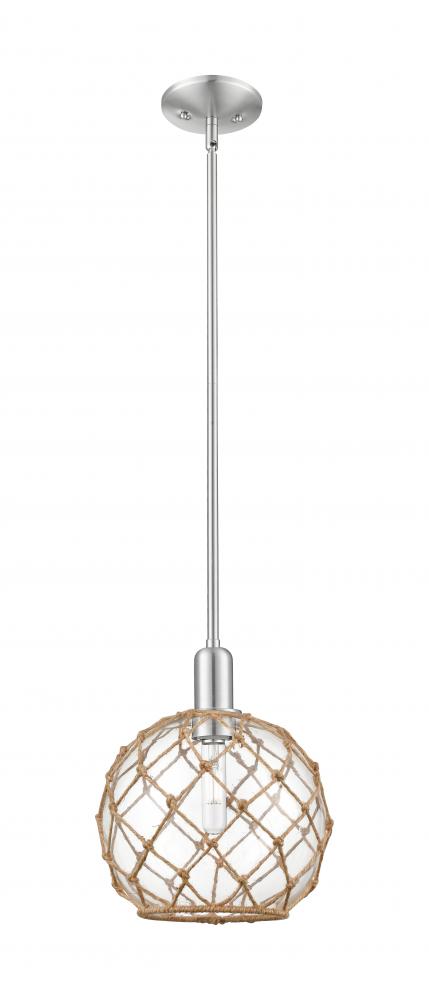 Farmhouse Rope - 1 Light - 10 inch - Brushed Satin Nickel - Stem hung - Mini Pendant