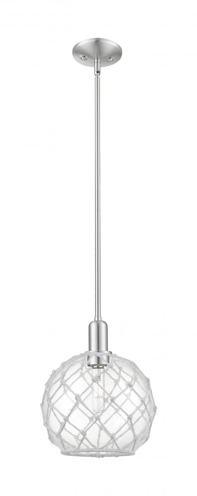 Farmhouse Rope - 1 Light - 10 inch - Brushed Satin Nickel - Stem hung - Mini Pendant