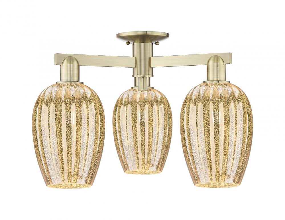 Preston - 3 Light - 6 inch - Antique Brass - Semi-Flush Mount