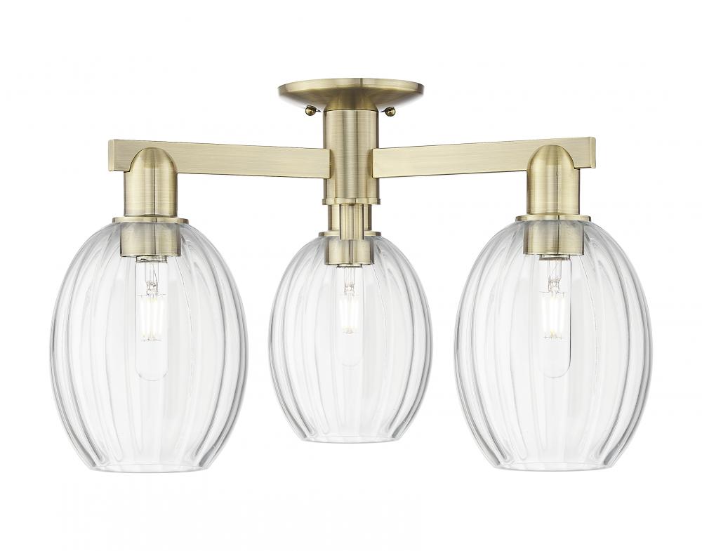 Preston Bulb - 3 Light - 6 inch - Antique Brass - Semi-Flush Mount