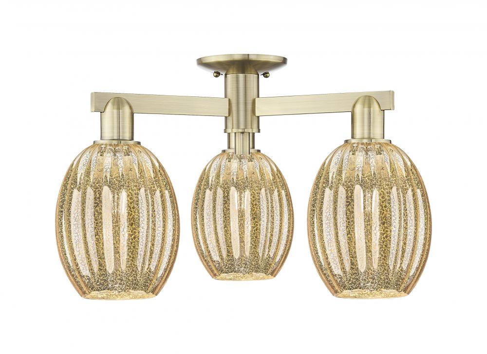 Preston Bulb - 3 Light - 6 inch - Antique Brass - Semi-Flush Mount