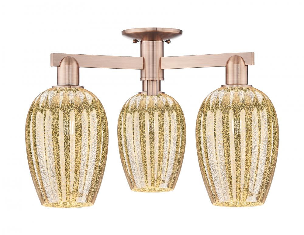 Preston - 3 Light - 6 inch - Antique Copper - Semi-Flush Mount