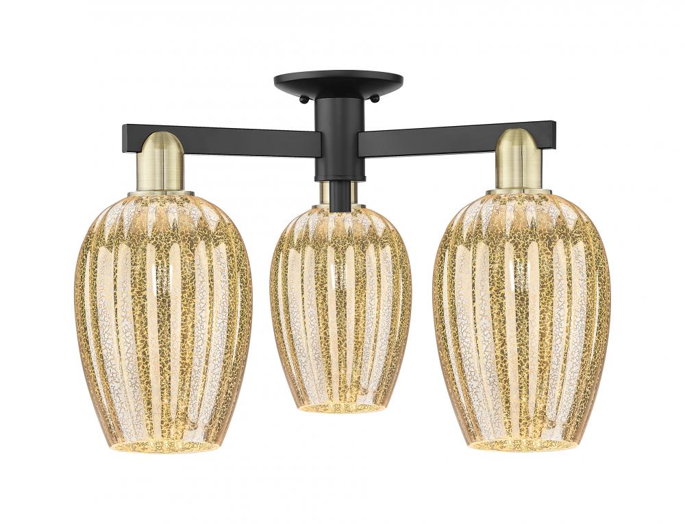 Preston Flute - 3 Light - 6 inch - Black Antique Brass - Semi-Flush Mount