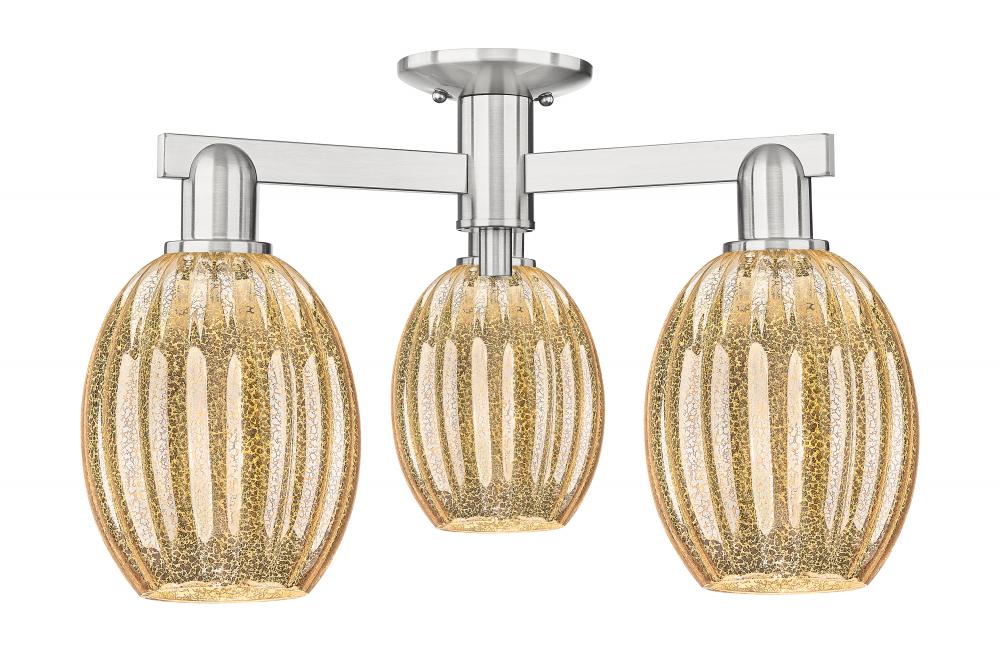Preston Bulb - 3 Light - 6 inch - Brushed Satin Nickel - Semi-Flush Mount