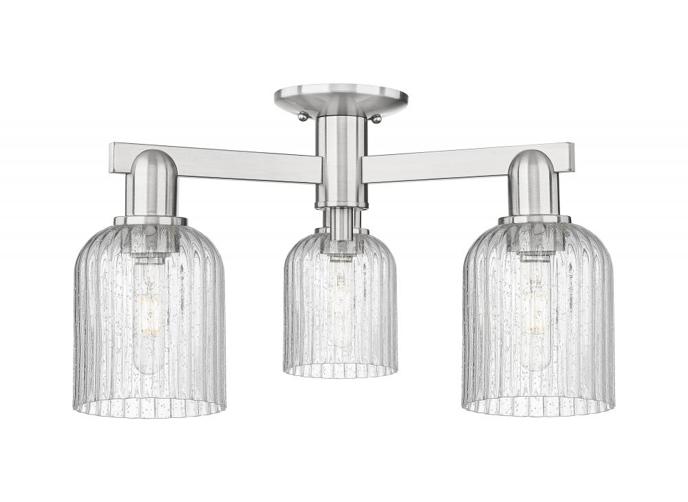 Bridal Veil - 3 Light - 6 inch - Brushed Satin Nickel - Semi-Flush Mount