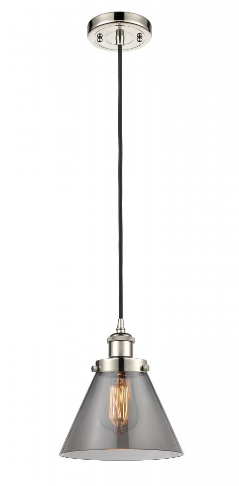 Cone - 1 Light - 8 inch - Polished Nickel - Cord hung - Mini Pendant