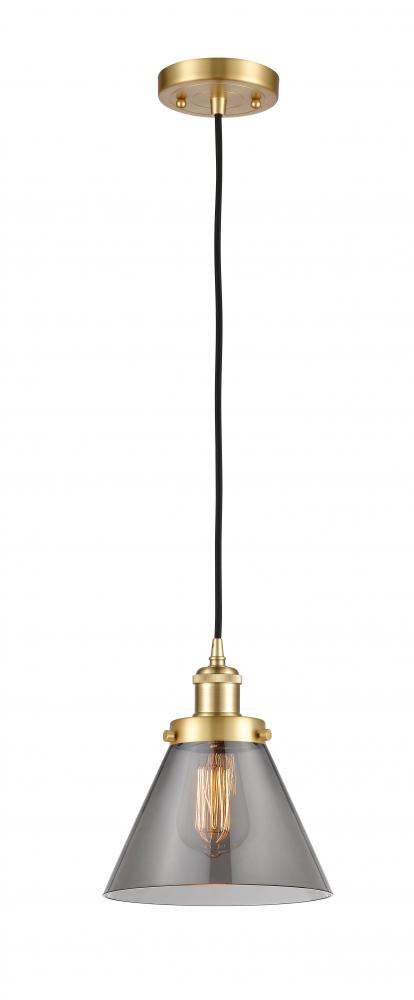Cone - 1 Light - 8 inch - Satin Gold - Cord hung - Mini Pendant