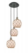 Innovations Lighting 113B-3P-BAB-G121-8RB - Farmhouse Rope - 3 Light - 15 inch - Black Antique Brass - Cord Hung - Multi Pendant