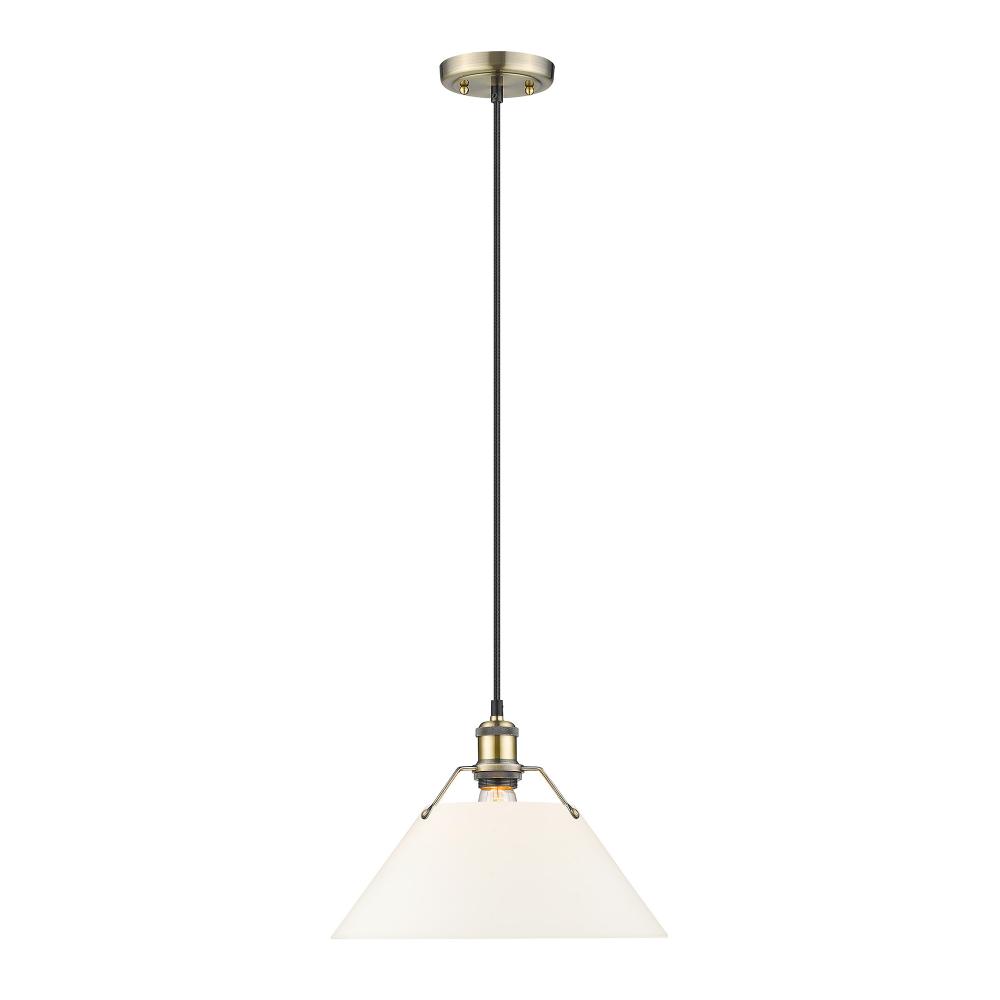 Orwell 14&#34; Wide Large Pendant in Aged Brass with Opal Glass