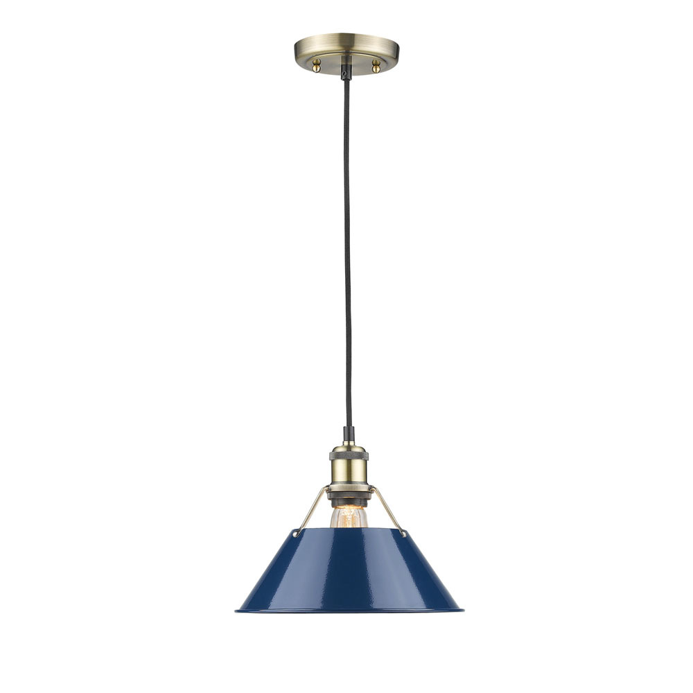 Orwell 10&#34; Wide Medium Pendant in Aged Brass with Matte Navy