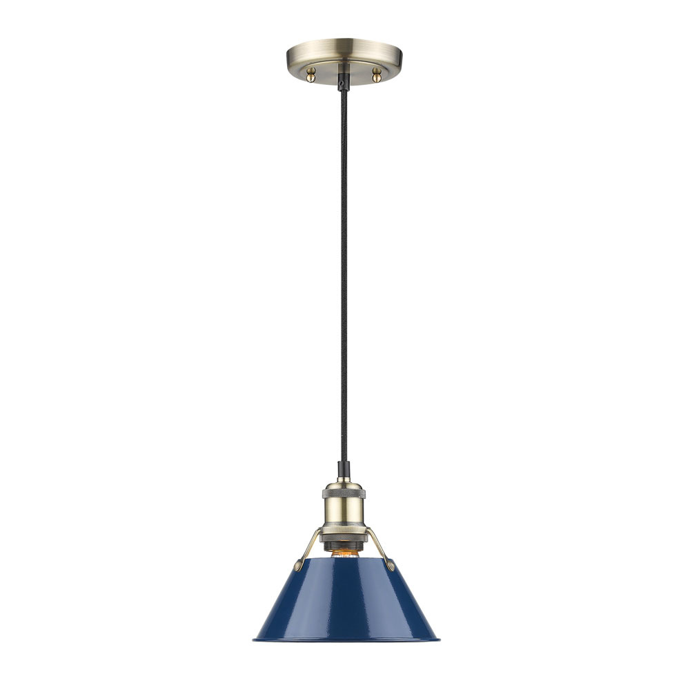 Orwell 7.5&#34; Wide Small Pendant in Aged Brass with Matte Navy