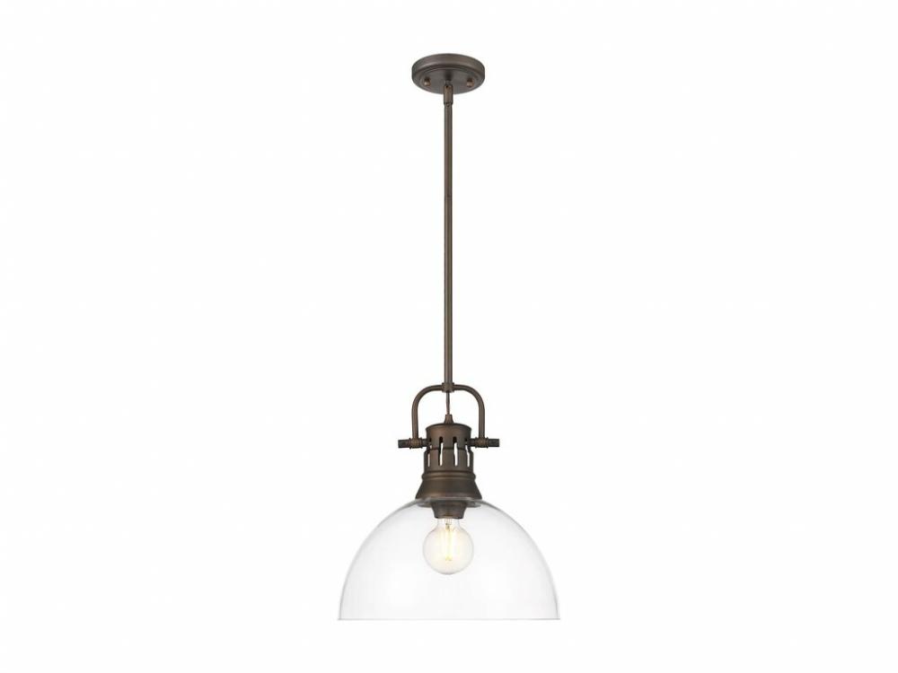 Duncan 1-Light Pendant with Rod in Rubbed Bronze with Clear Glass