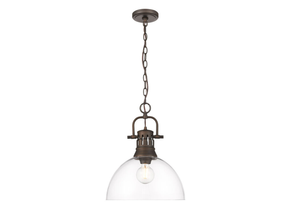 Duncan 1-Light Pendant with Chain in Rubbed Bronze with Clear Glass