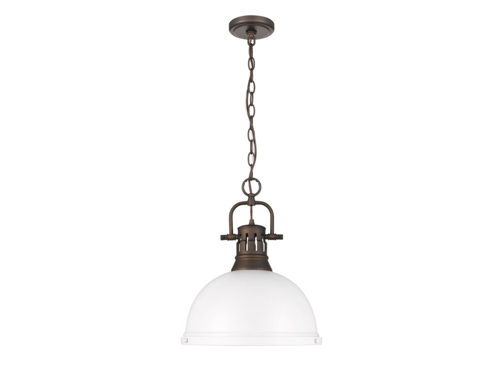 Duncan 1-Light Pendant with Chain in Rubbed Bronze with Matte White