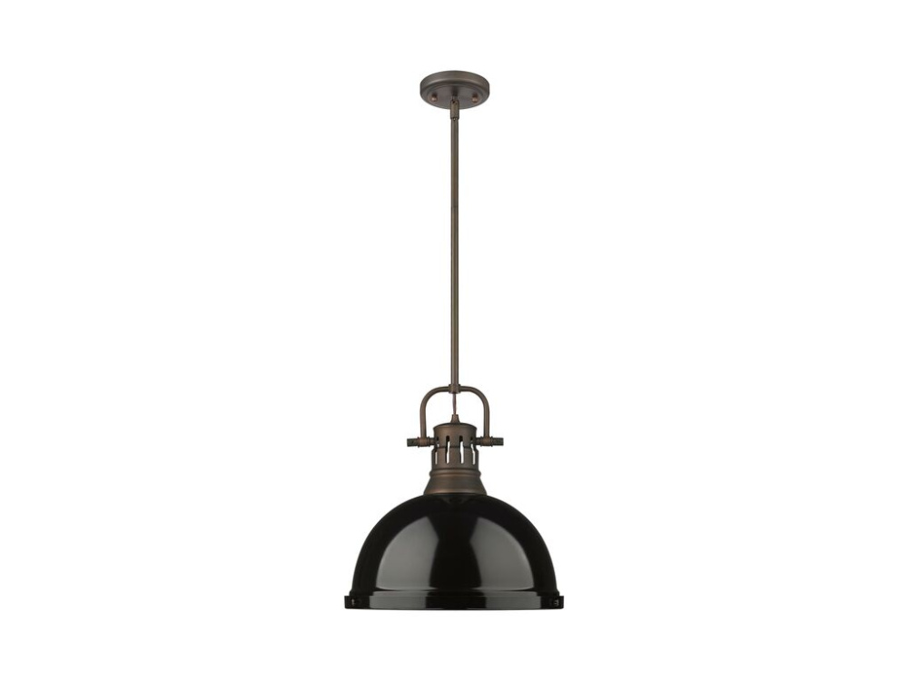 Duncan 1-Light Pendant with Rod in Rubbed Bronze with Black