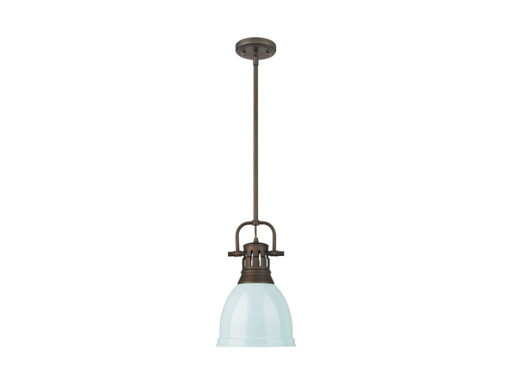 Duncan Small Pendant with Rod in Rubbed Bronze with Seafoam