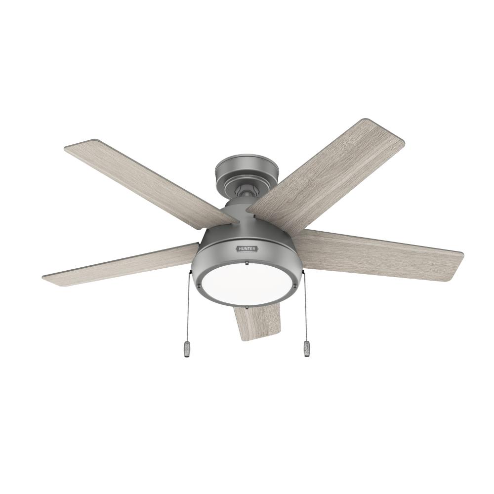 Hunter 44 inch Burroughs Matte Silver Ceiling Fan with LED Light Kit and Pull Chain