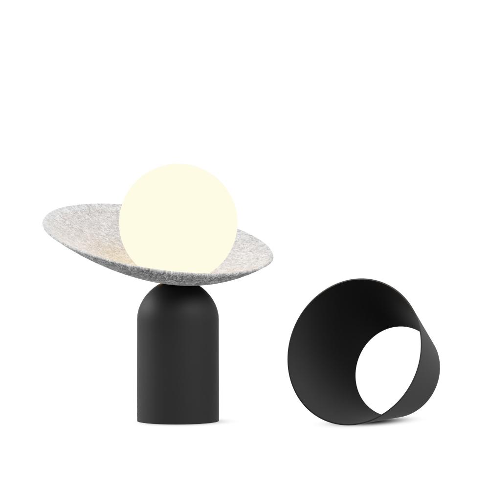 Guy LED Lantern with Shade (Matte Black) w/ Felt Cape (Light Marble)